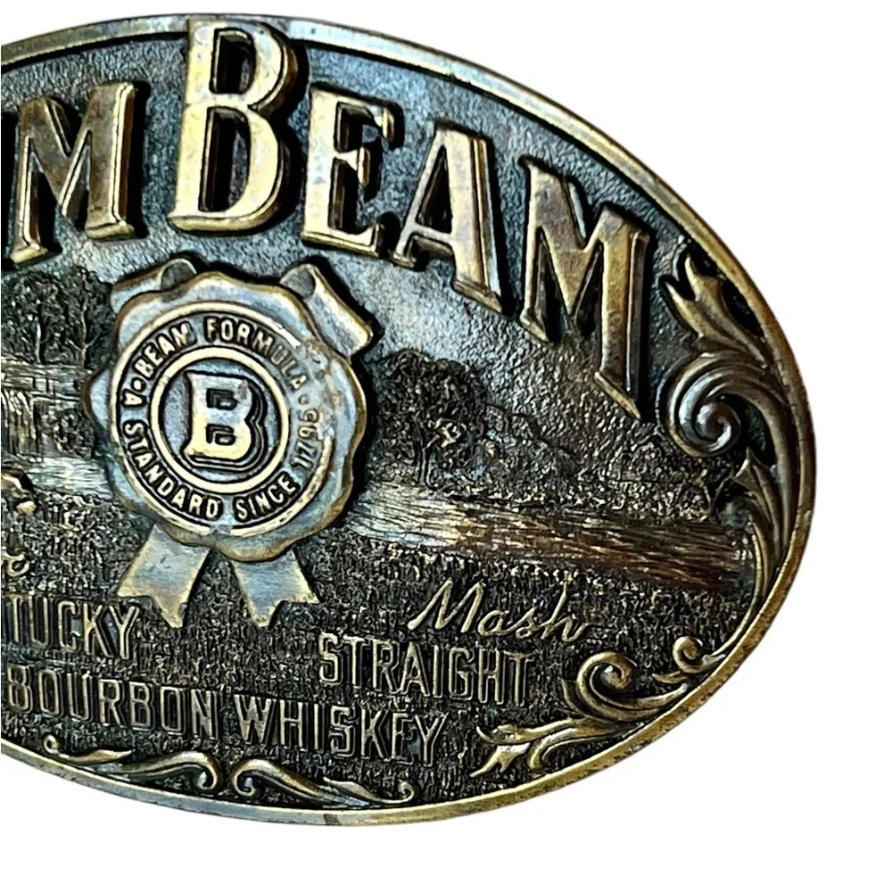 Vintage Jim Beam Sour Mash Whiskey Gold Belt Buckle 1990s Streetwear Western 90s